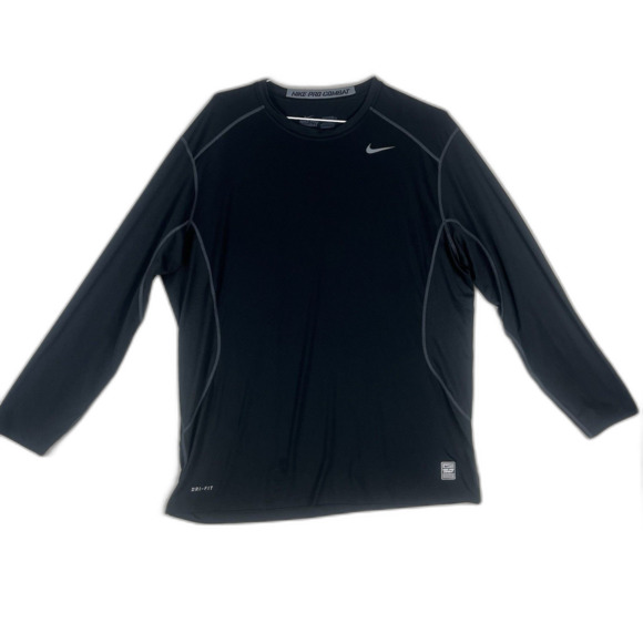 Nike Pro‎ Combat Shirt Mens XXL Black Dri Fit Fitted Performance Long Sleeve - Picture 1 of 7